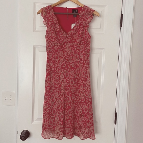 INC 100% Silk Floral Ruffled Sleeveless Lined Dress - Red Poppy - 4P  NWT - Picture 1 of 7